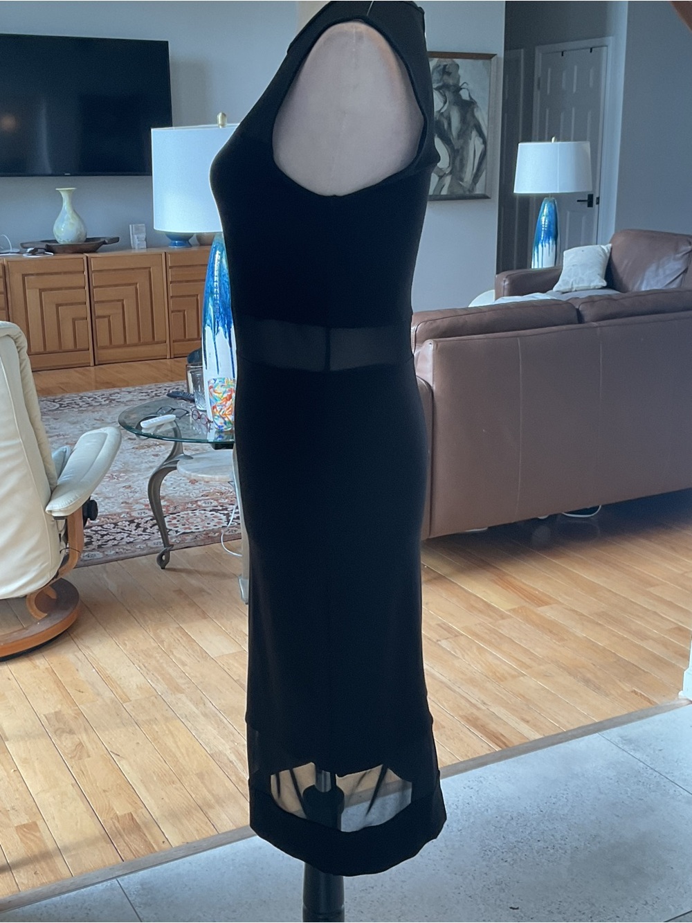 French Connection Black Midi Dress with Sheer Insets - Picture 11 of 12